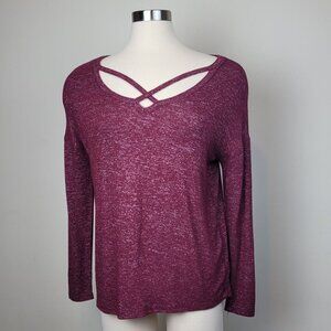 A New Day Womens Maroon Top Crisscross Detail Size XS